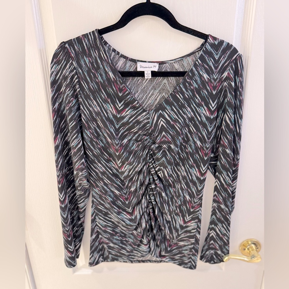 Veronica M Women's Black and White Patterned Blouse Size L
